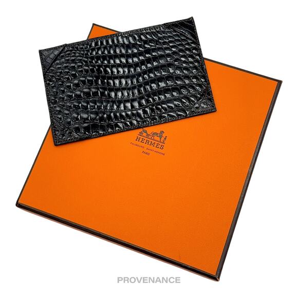 🔴 Hermes Note Card Wallet - Chocolate Brown Crocodile - Picture 1 of 9